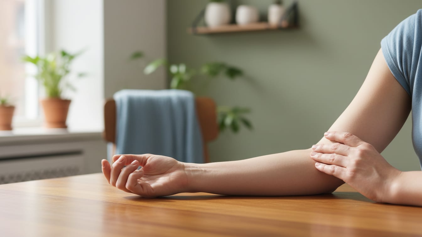 Illustration: A bare arm softly lit, focusing on the upper arm area as an injection site.
