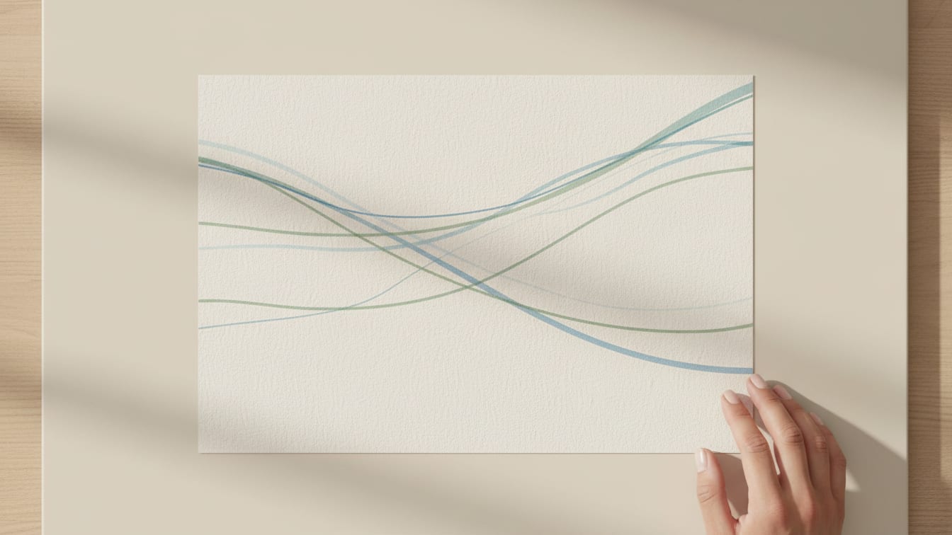 Illustration: A blank, clinical-style graph with abstract lines on a cream surface, lit by natural light.
